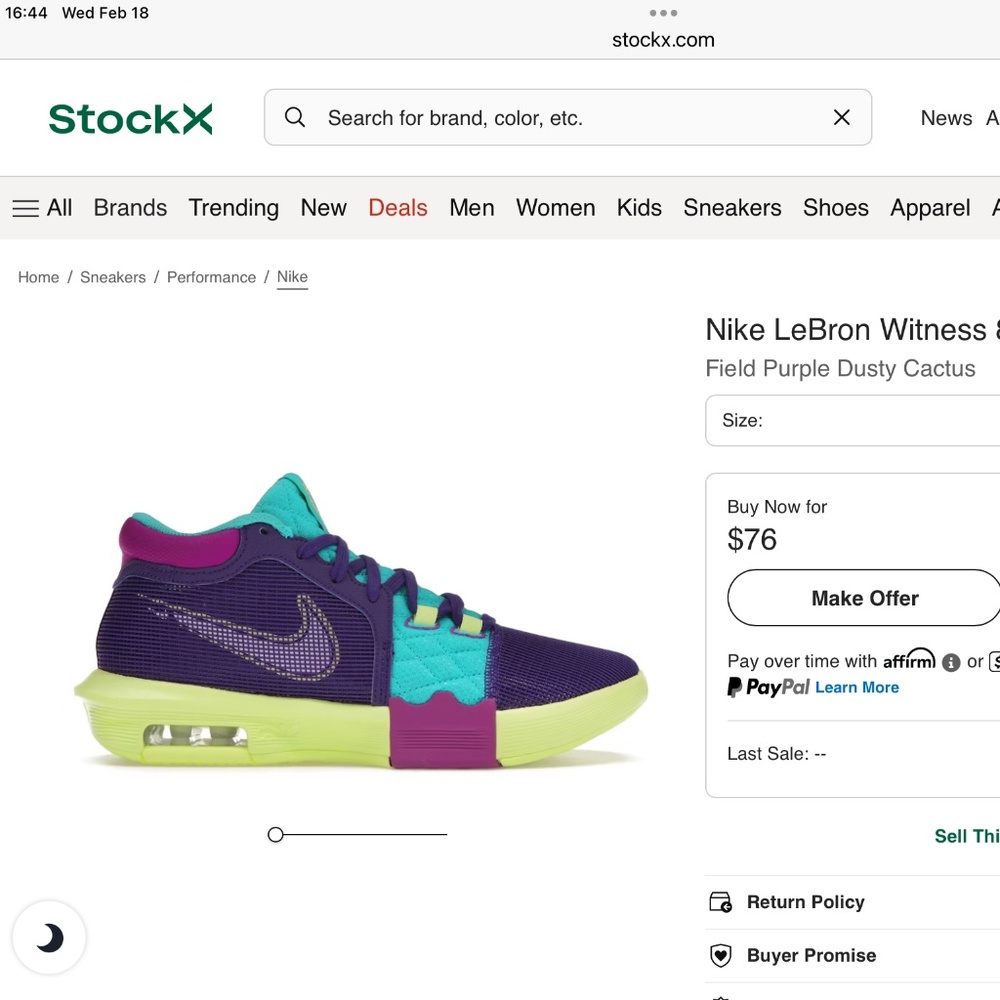 LeBron Witness 8 Field Purple Dusty Cactus size 11.5M NWOT